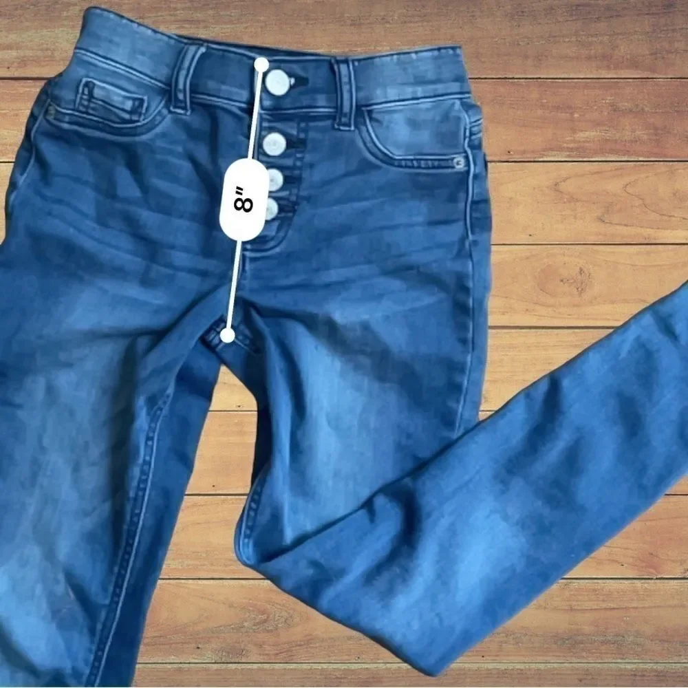 Justice Jeans Girls Size 12 Slim High Rise Denim Jeggings • Dark Wash Snap Fly